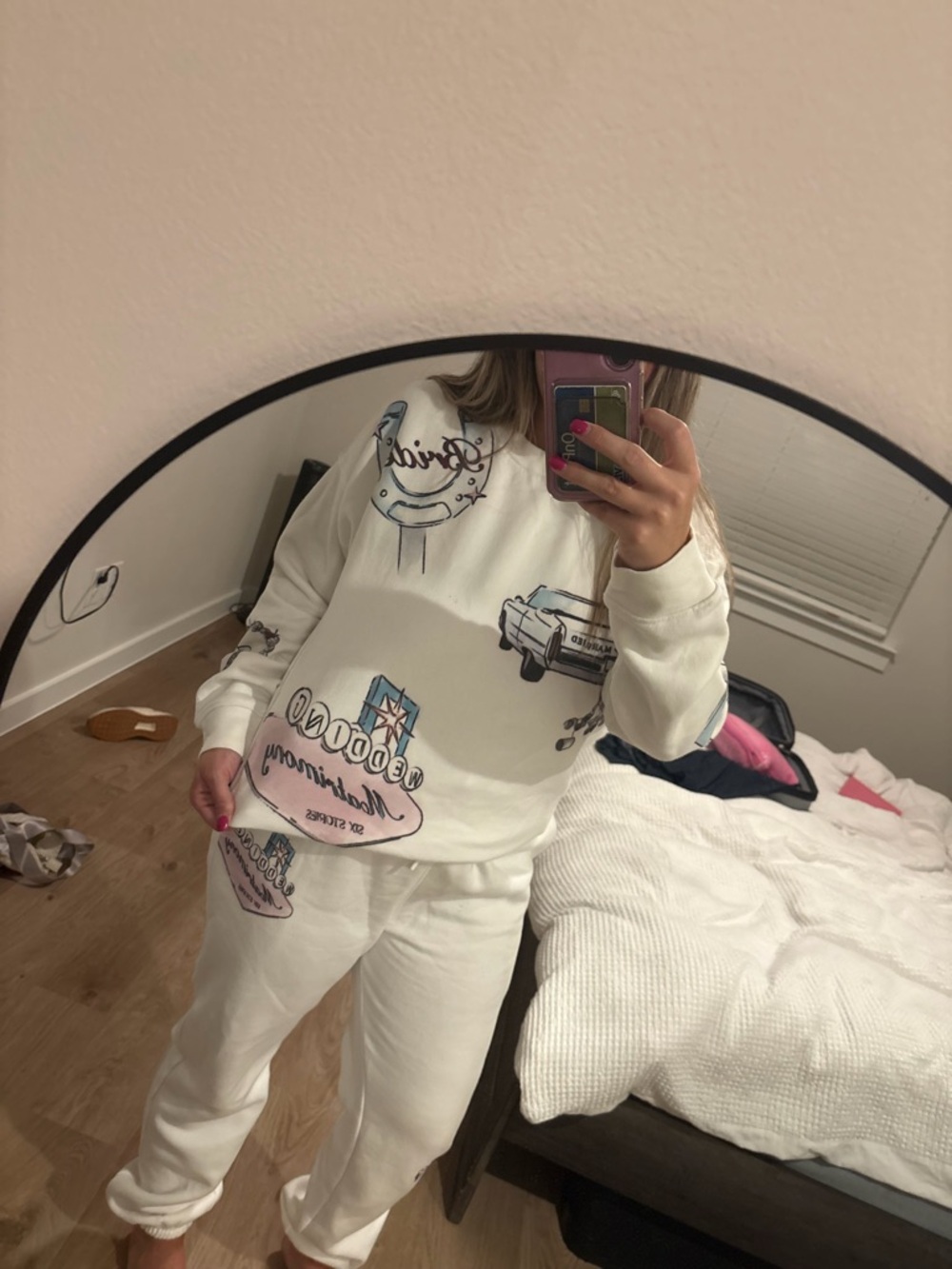 White Graphic Wedding Motif Sweatshirt